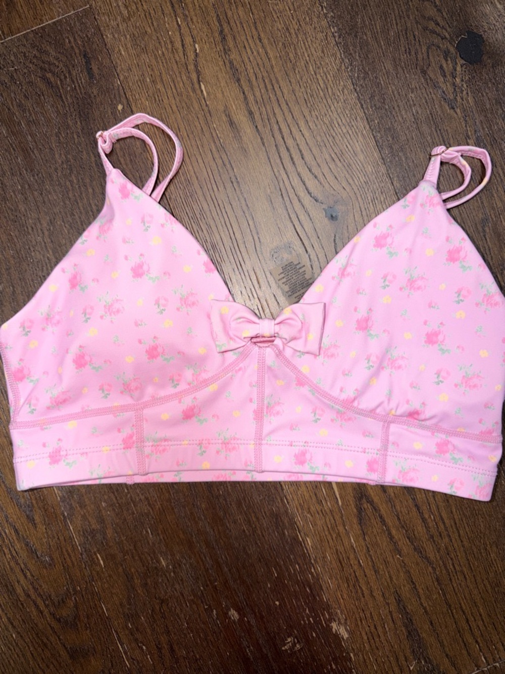 Love Shack Fancy Pink Floral Bow Sports Bra size S